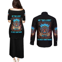My Give A F Tiki Skull Couples Matching Puletasi Dress and Long Sleeve Button Shirt - Wonder Print Shop