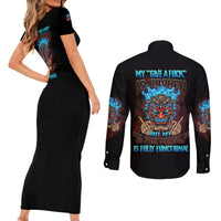 My Give A F Tiki Skull Couples Matching Short Sleeve Bodycon Dress and Long Sleeve Button Shirt - Wonder Print Shop
