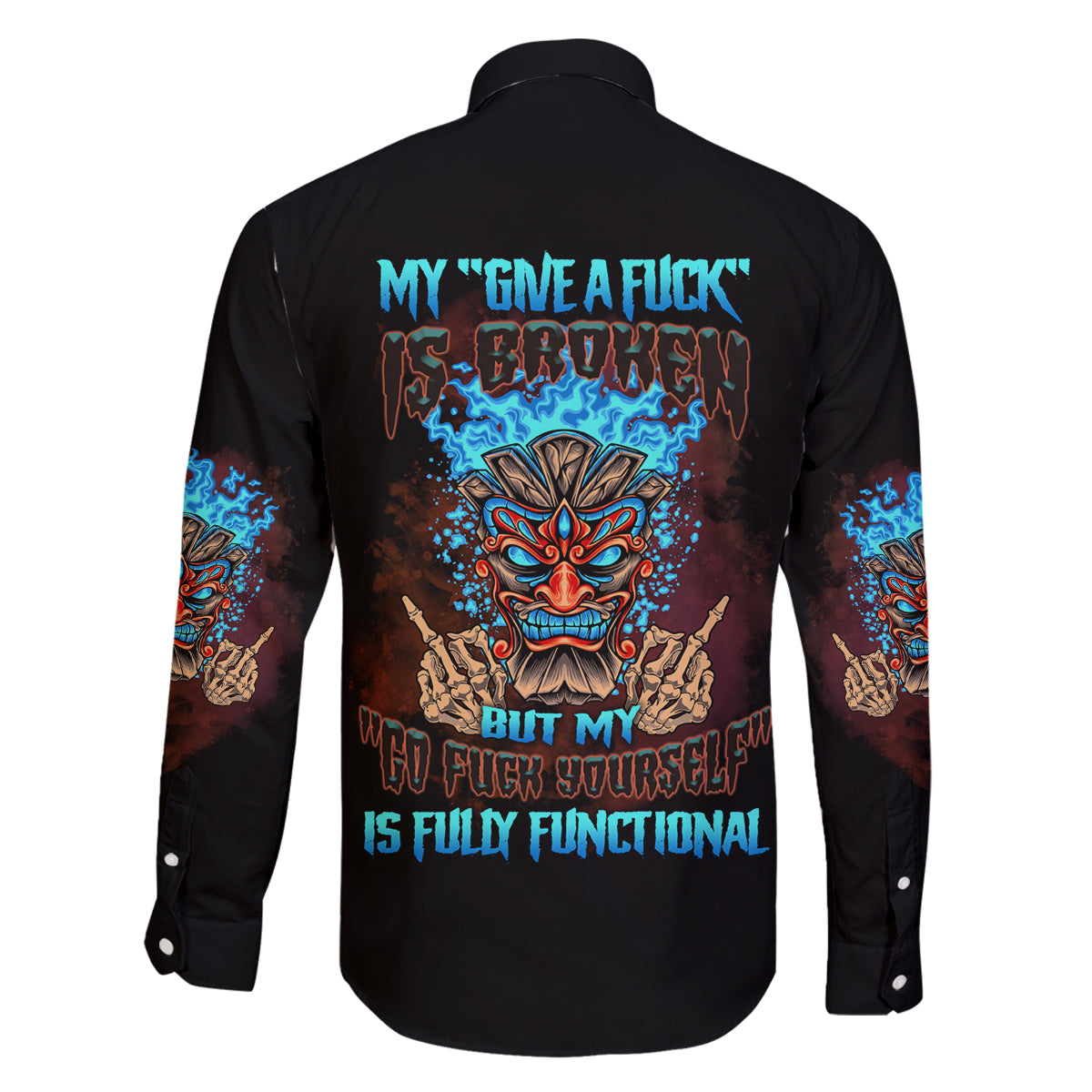 My Give A F Tiki Skull Family Matching Long Sleeve Bodycon Dress and Hawaiian Shirt - Wonder Print Shop