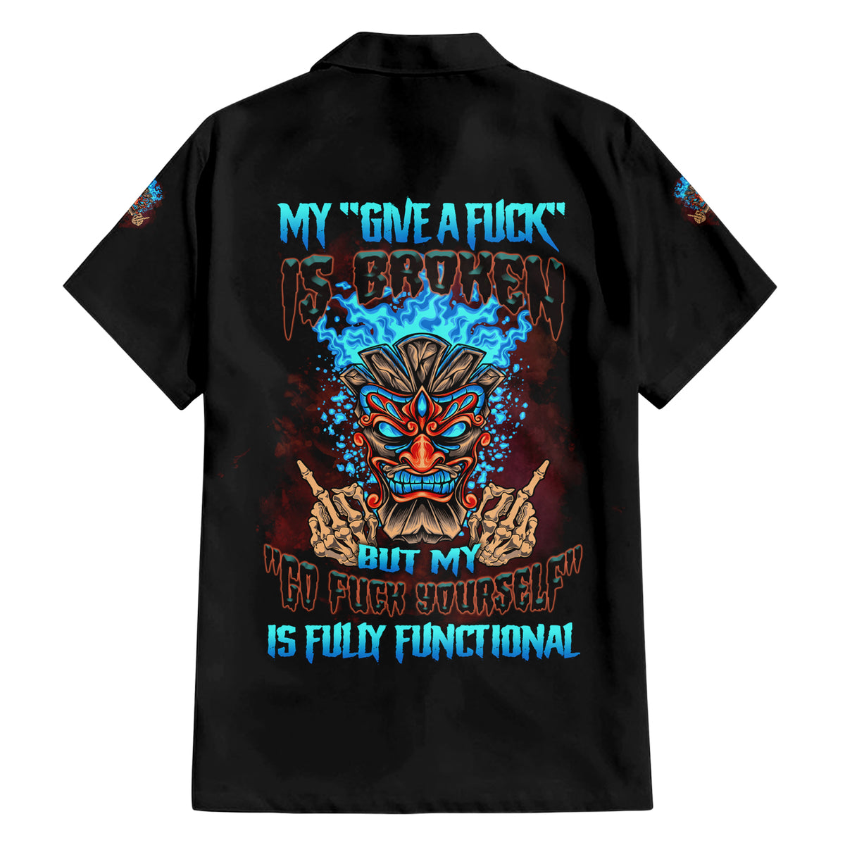 My Give A F Tiki Skull Family Matching Short Sleeve Bodycon Dress and Hawaiian Shirt - Wonder Print Shop