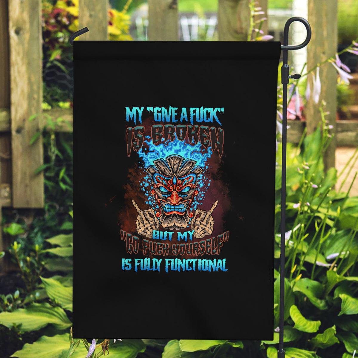 My Give A F Tiki Skull Garden Flag - Wonder Print Shop