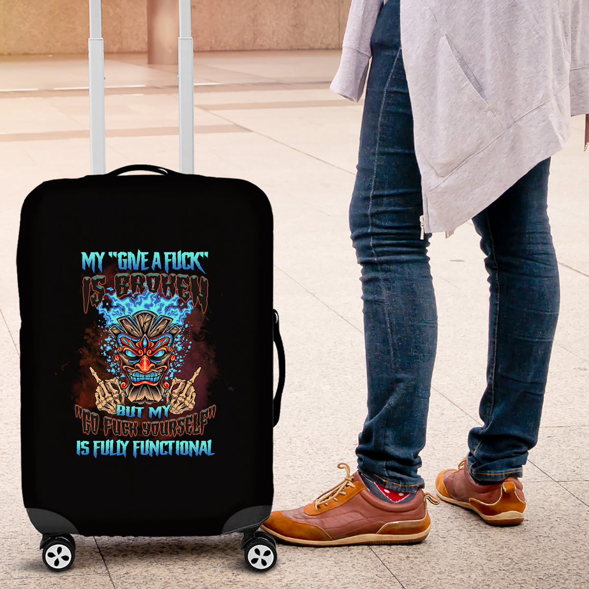 My Give A F Tiki Skull Luggage Cover - Wonder Print Shop