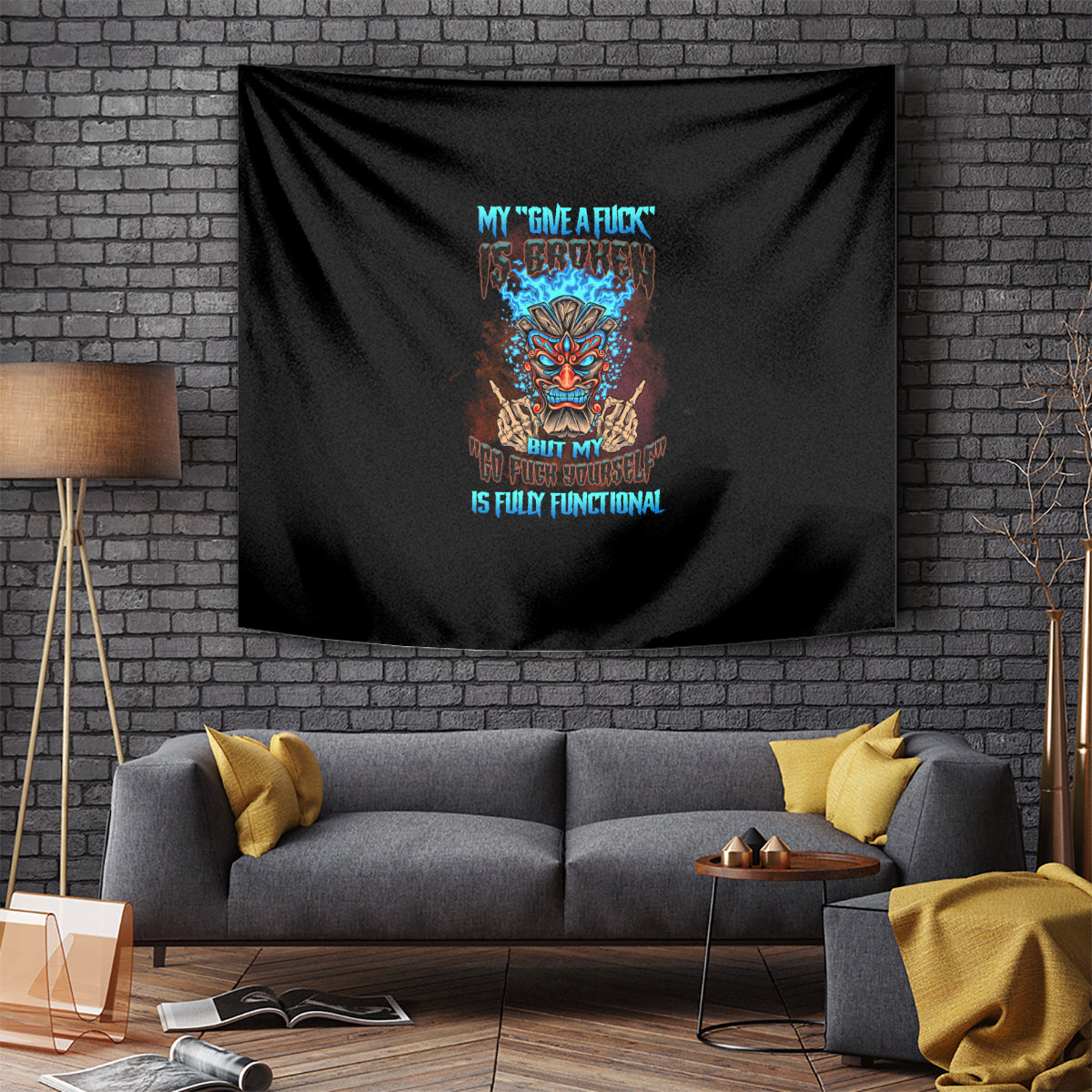 My Give A F Tiki Skull Tapestry - Wonder Print Shop