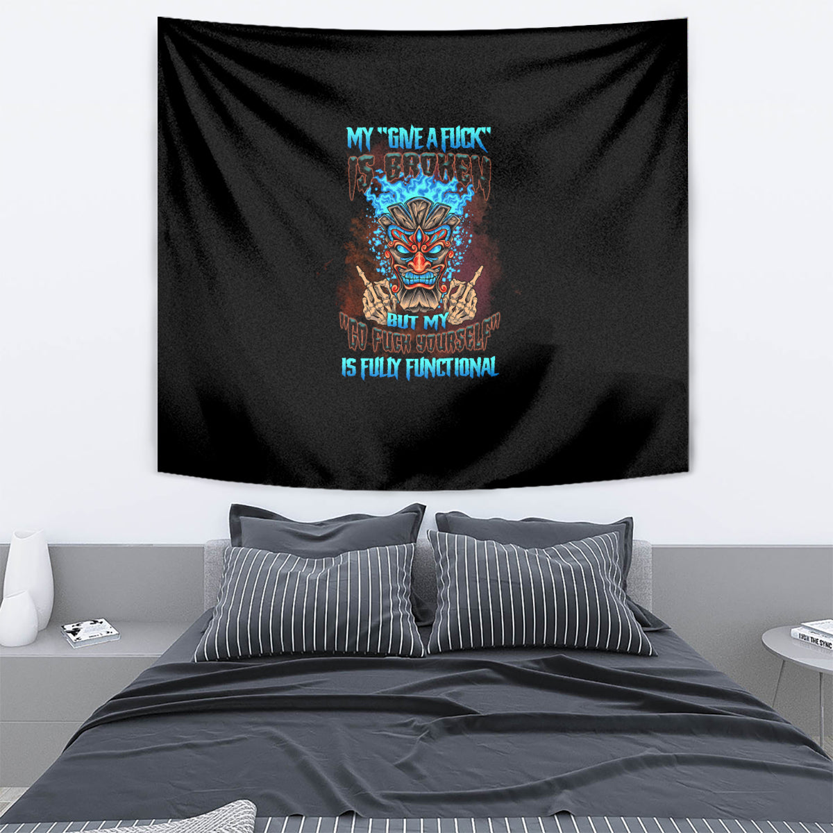 My Give A F Tiki Skull Tapestry - Wonder Print Shop