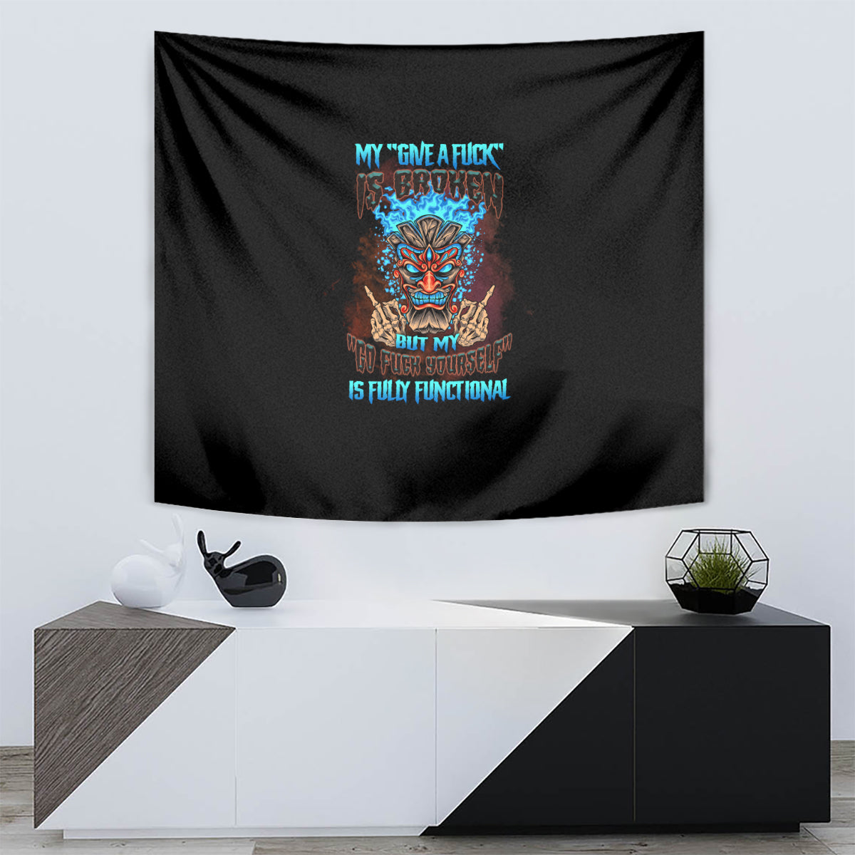 My Give A F Tiki Skull Tapestry - Wonder Print Shop