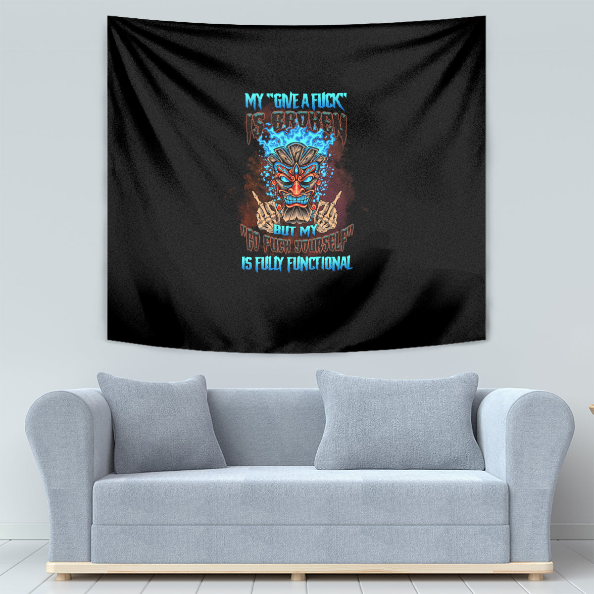 My Give A F Tiki Skull Tapestry - Wonder Print Shop