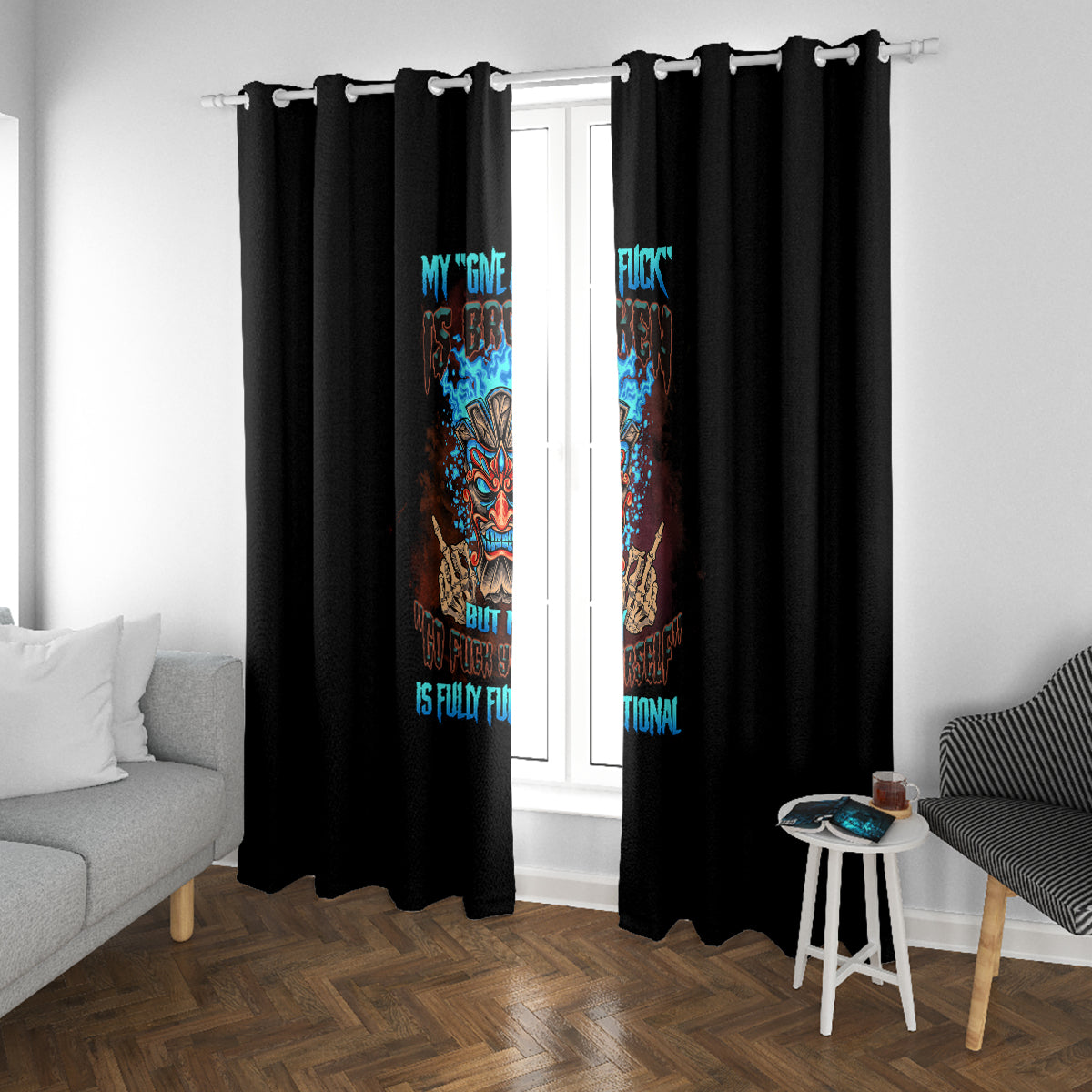 My Give A F Tiki Skull Window Curtain - Wonder Print Shop