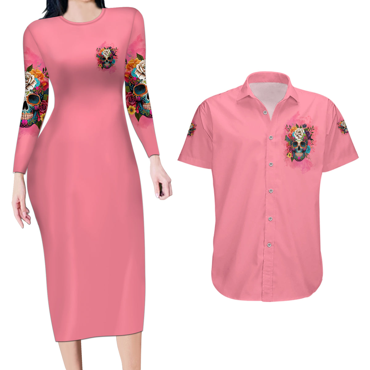 I'm Blunt Because God Rolled Me Couples Matching Long Sleeve Bodycon Dress and Hawaiian Shirt - Wonder Print Shop