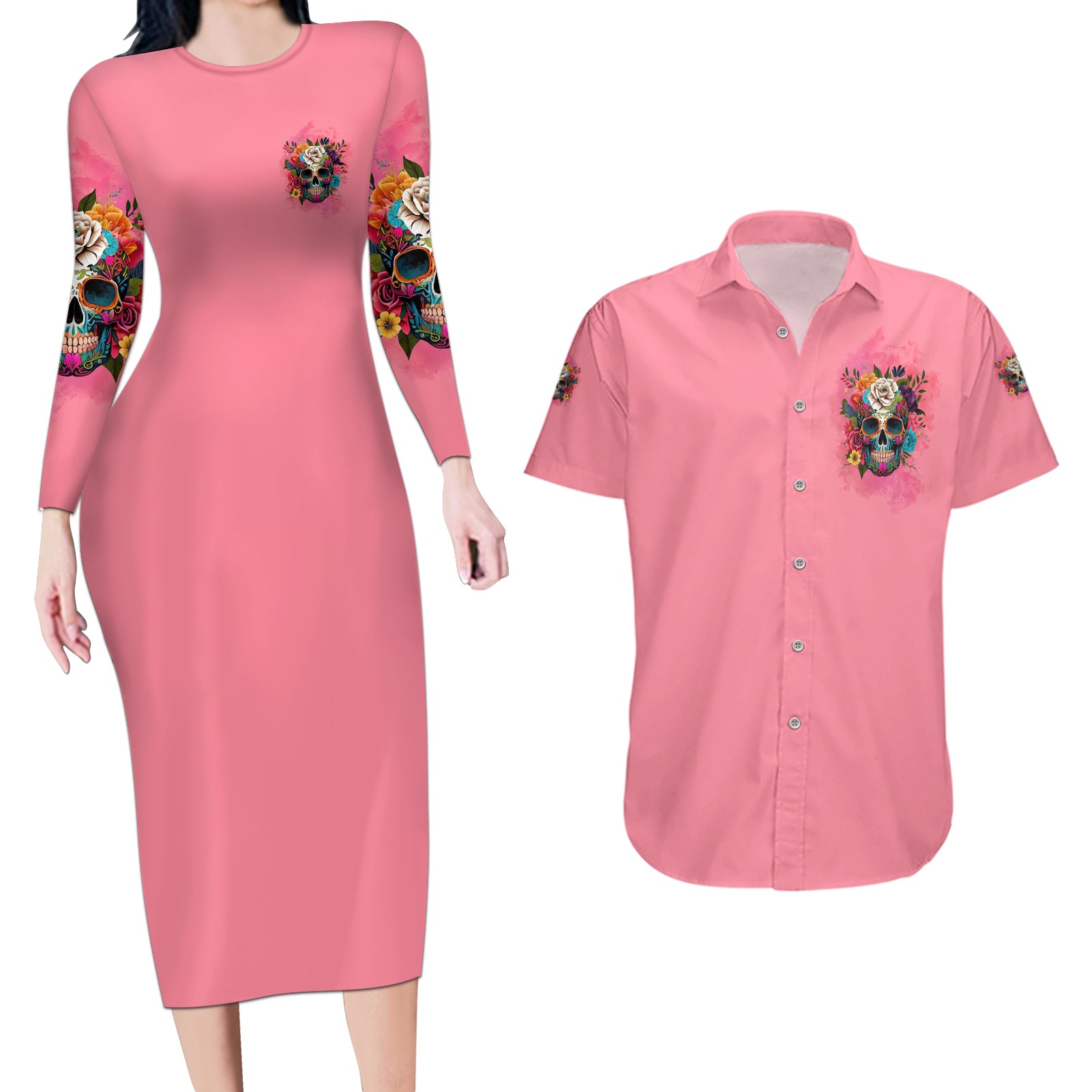 I'm Blunt Because God Rolled Me Couples Matching Long Sleeve Bodycon Dress and Hawaiian Shirt - Wonder Print Shop