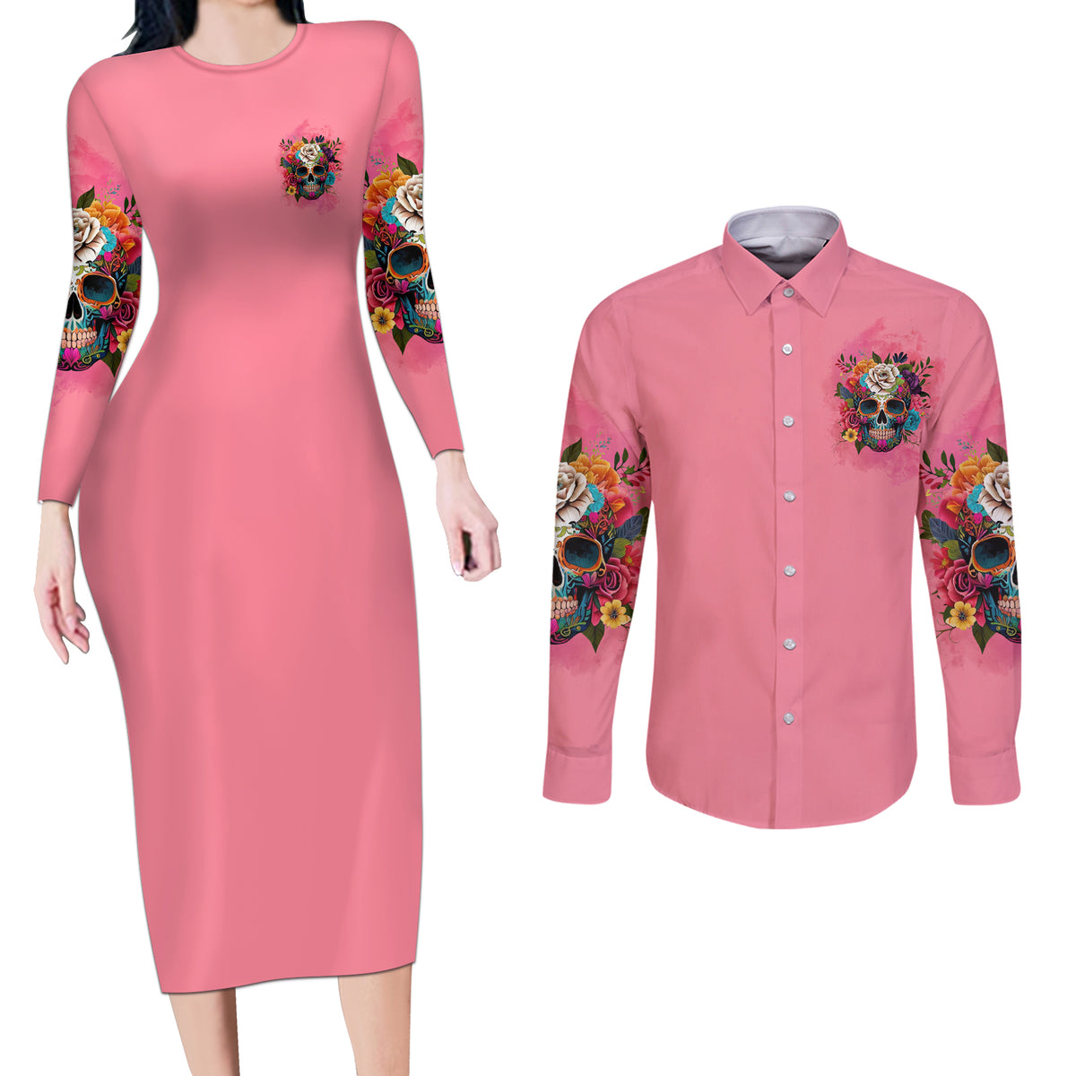 I'm Blunt Because God Rolled Me Couples Matching Long Sleeve Bodycon Dress and Long Sleeve Button Shirt - Wonder Print Shop