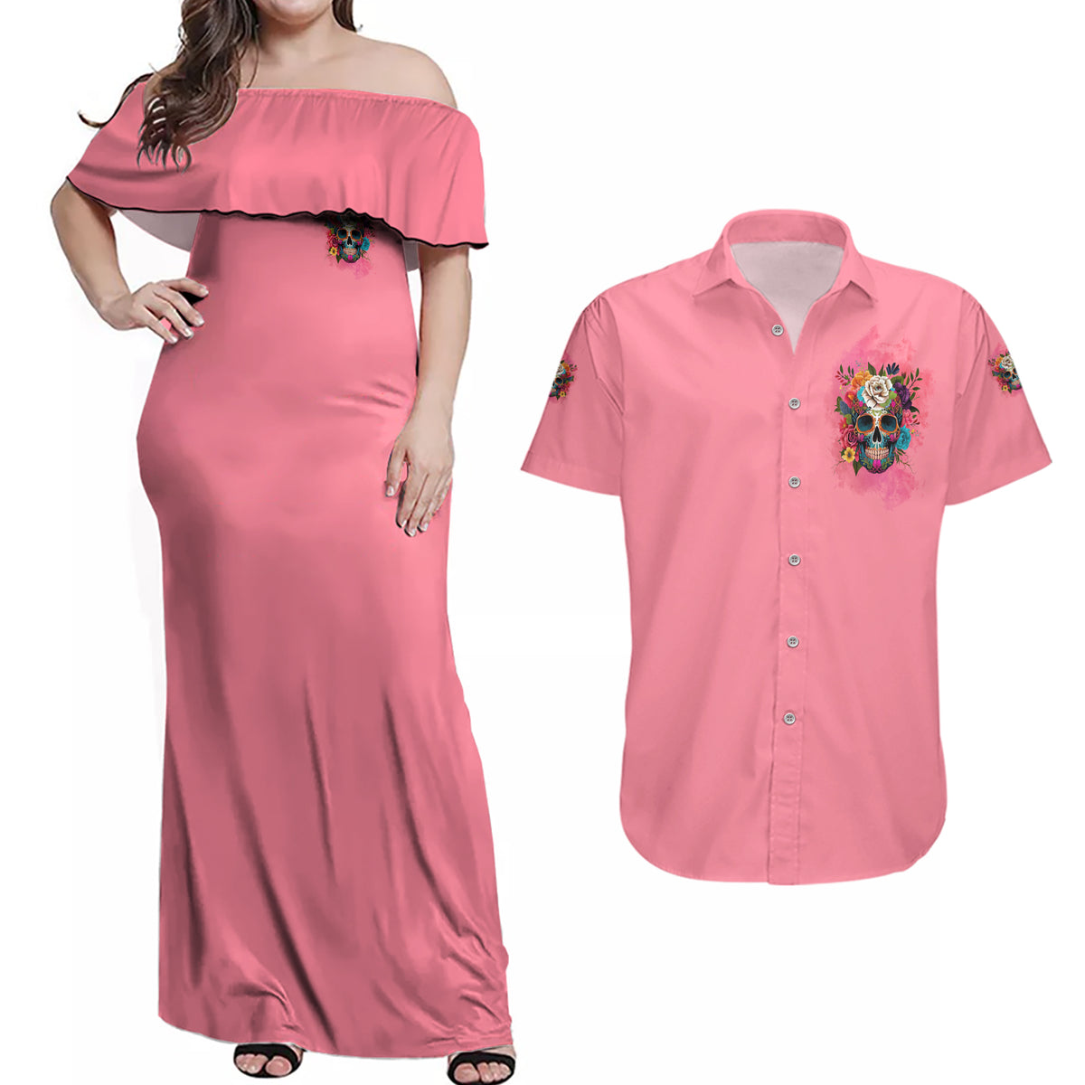 I'm Blunt Because God Rolled Me Couples Matching Off Shoulder Maxi Dress and Hawaiian Shirt - Wonder Print Shop