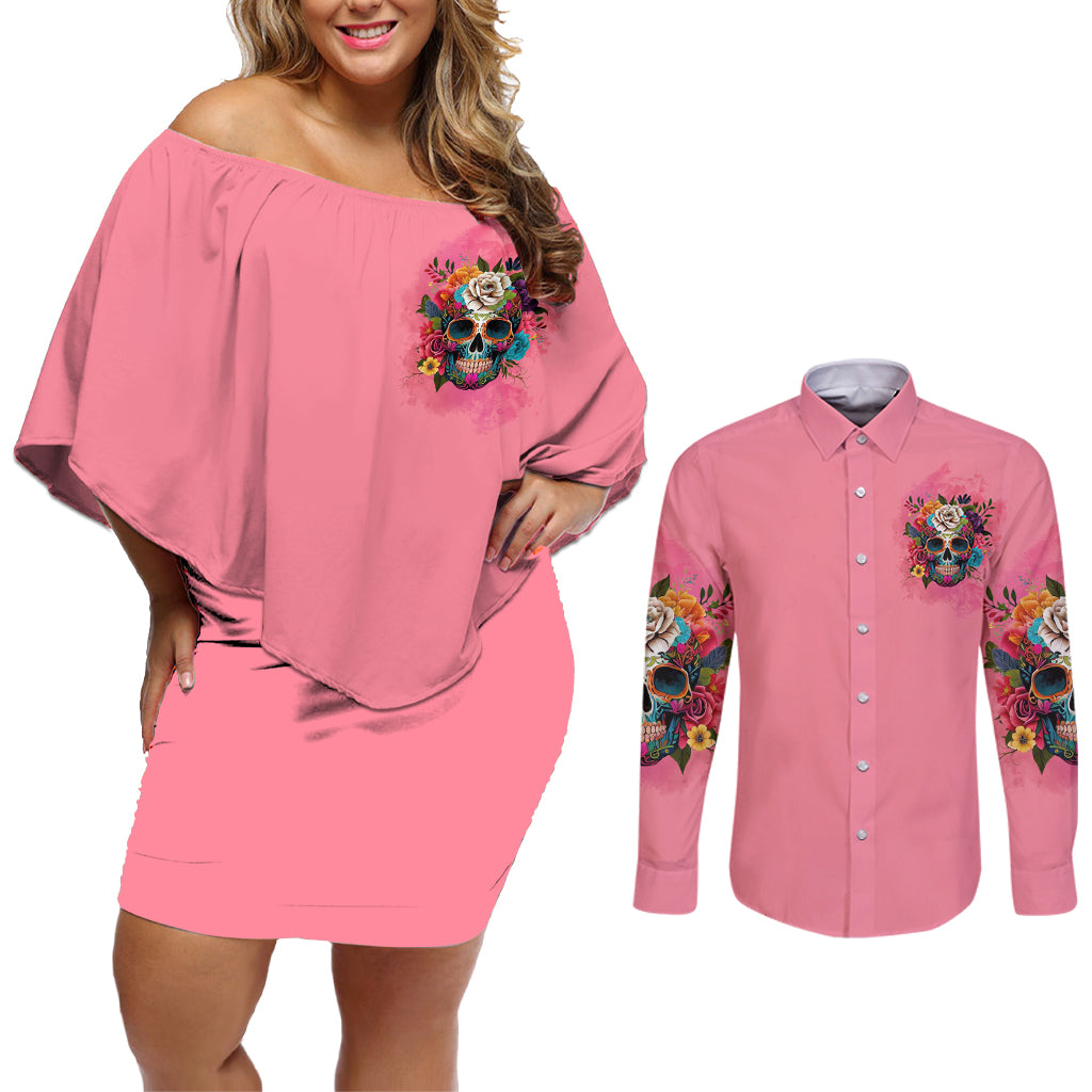 I'm Blunt Because God Rolled Me Couples Matching Off Shoulder Short Dress and Long Sleeve Button Shirt - Wonder Print Shop
