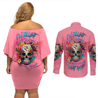 I'm Blunt Because God Rolled Me Couples Matching Off Shoulder Short Dress and Long Sleeve Button Shirt - Wonder Print Shop