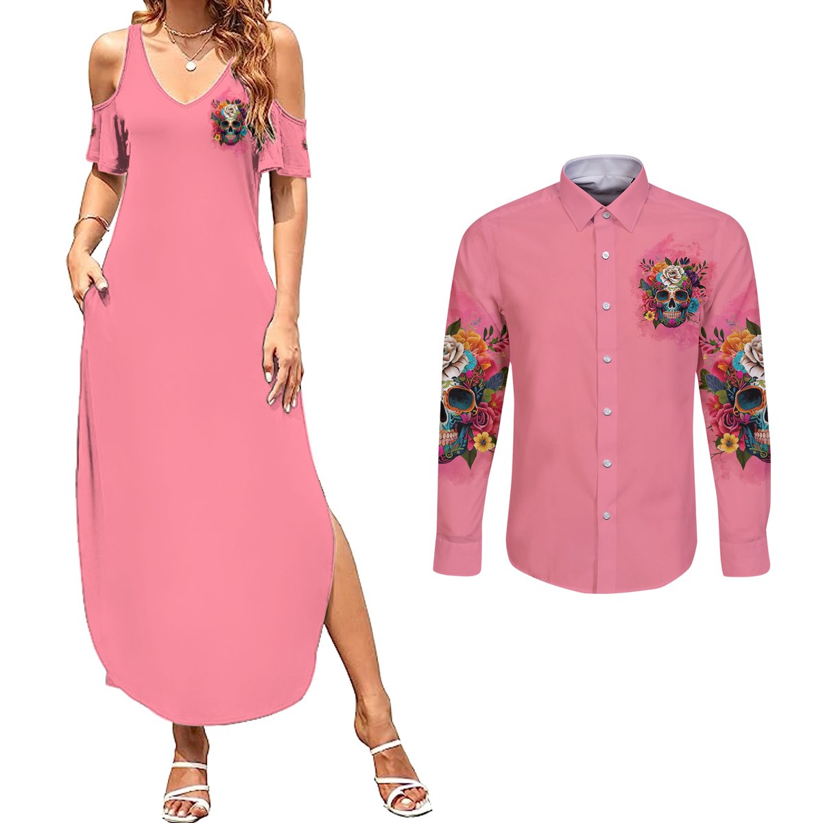 I'm Blunt Because God Rolled Me Couples Matching Summer Maxi Dress and Long Sleeve Button Shirt - Wonder Print Shop