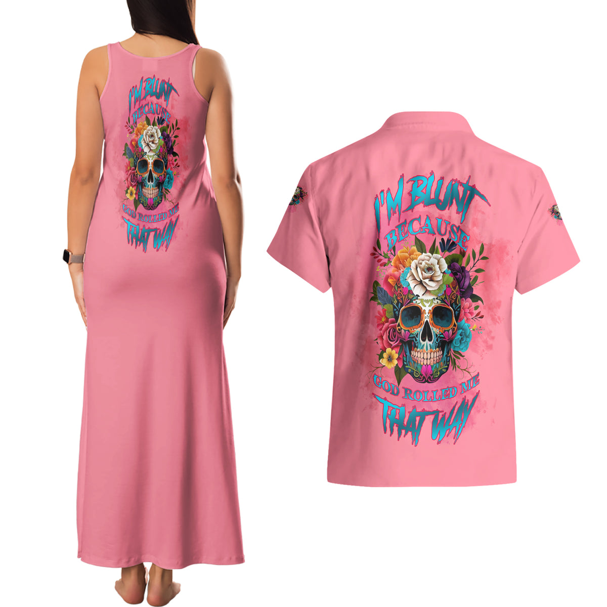 I'm Blunt Because God Rolled Me Couples Matching Tank Maxi Dress and Hawaiian Shirt - Wonder Print Shop