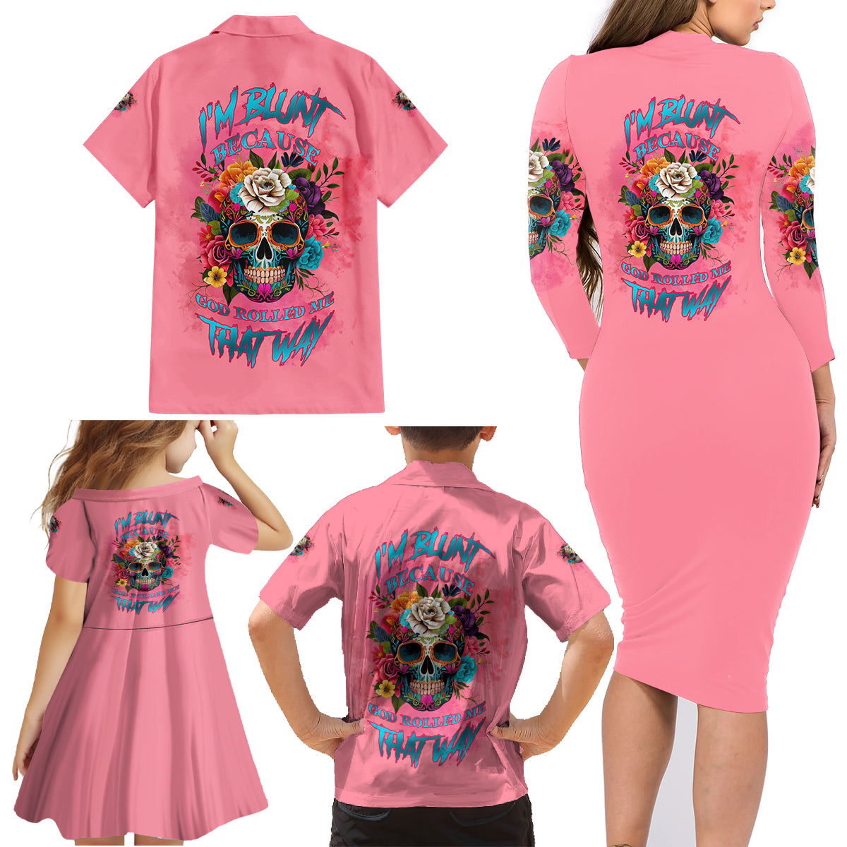 I'm Blunt Because God Rolled Me Family Matching Long Sleeve Bodycon Dress and Hawaiian Shirt - Wonder Print Shop
