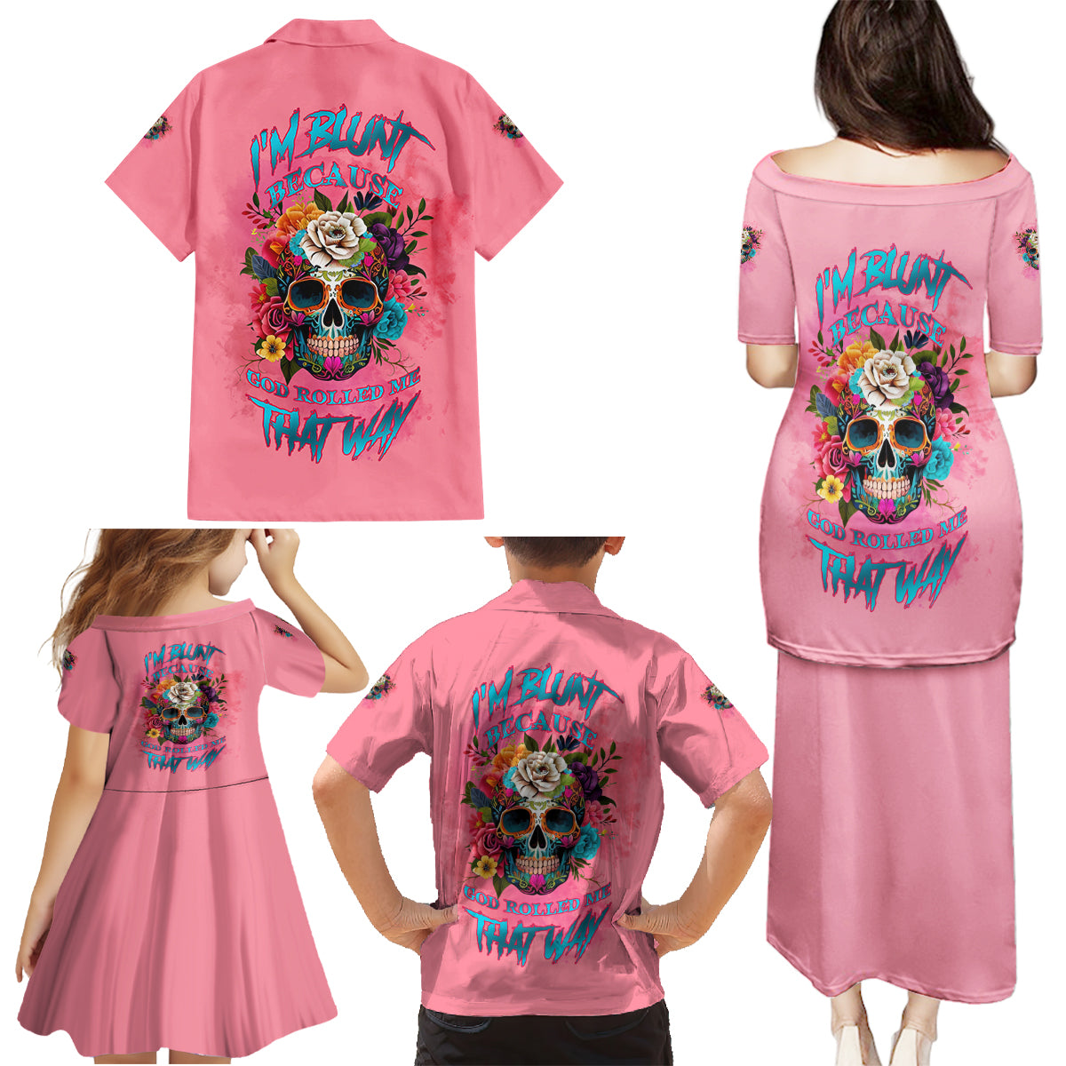 I'm Blunt Because God Rolled Me Family Matching Puletasi Dress and Hawaiian Shirt - Wonder Print Shop