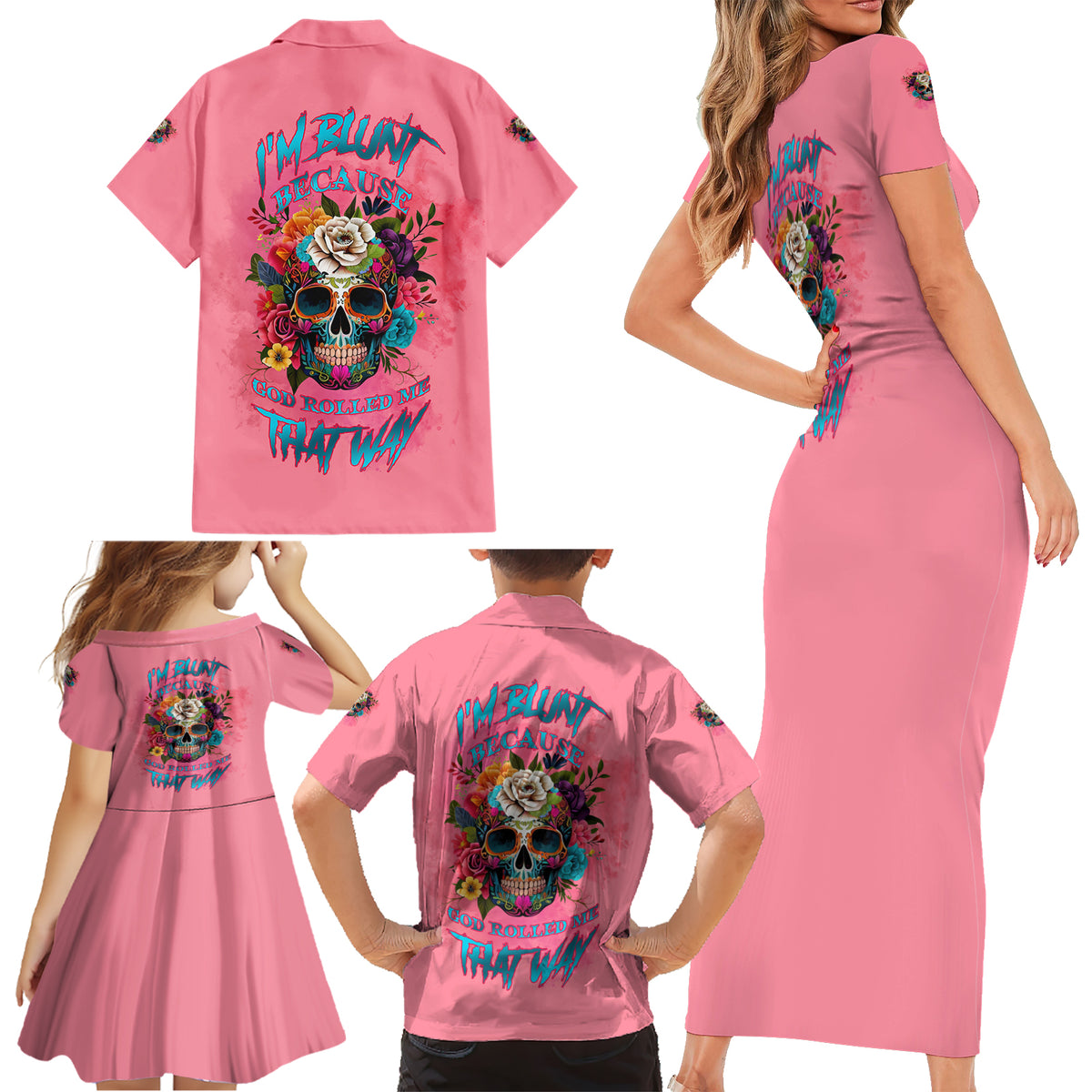 I'm Blunt Because God Rolled Me Family Matching Short Sleeve Bodycon Dress and Hawaiian Shirt - Wonder Print Shop
