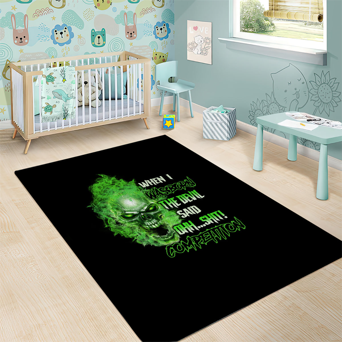 When I Was Born Skull Area Rug - Wonder Print Shop