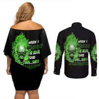 When I Was Born Skull Couples Matching Off Shoulder Short Dress and Long Sleeve Button Shirt - Wonder Print Shop