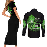 When I Was Born Skull Couples Matching Short Sleeve Bodycon Dress and Long Sleeve Button Shirt - Wonder Print Shop