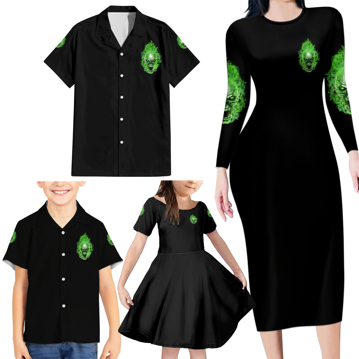 When I Was Born Skull Family Matching Long Sleeve Bodycon Dress and Hawaiian Shirt - Wonder Print Shop