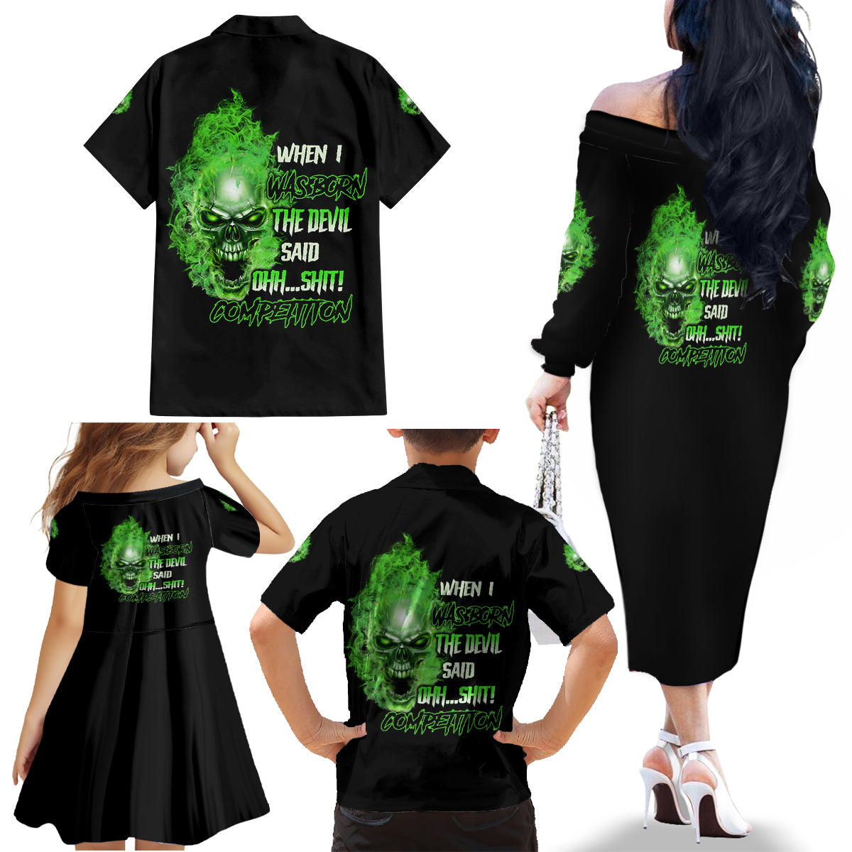 When I Was Born Skull Family Matching Off Shoulder Long Sleeve Dress and Hawaiian Shirt - Wonder Print Shop