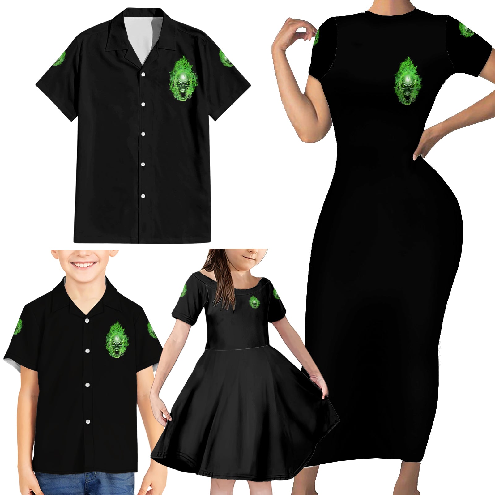 When I Was Born Skull Family Matching Short Sleeve Bodycon Dress and Hawaiian Shirt - Wonder Print Shop