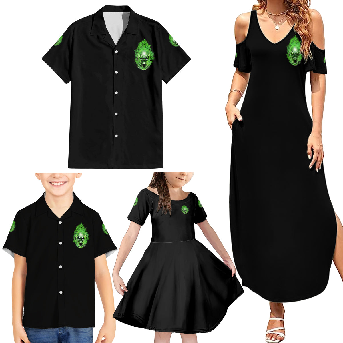 When I Was Born Skull Family Matching Summer Maxi Dress and Hawaiian Shirt - Wonder Print Shop