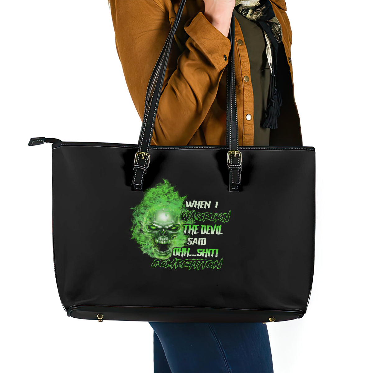 When I Was Born Skull Leather Tote Bag - Wonder Print Shop