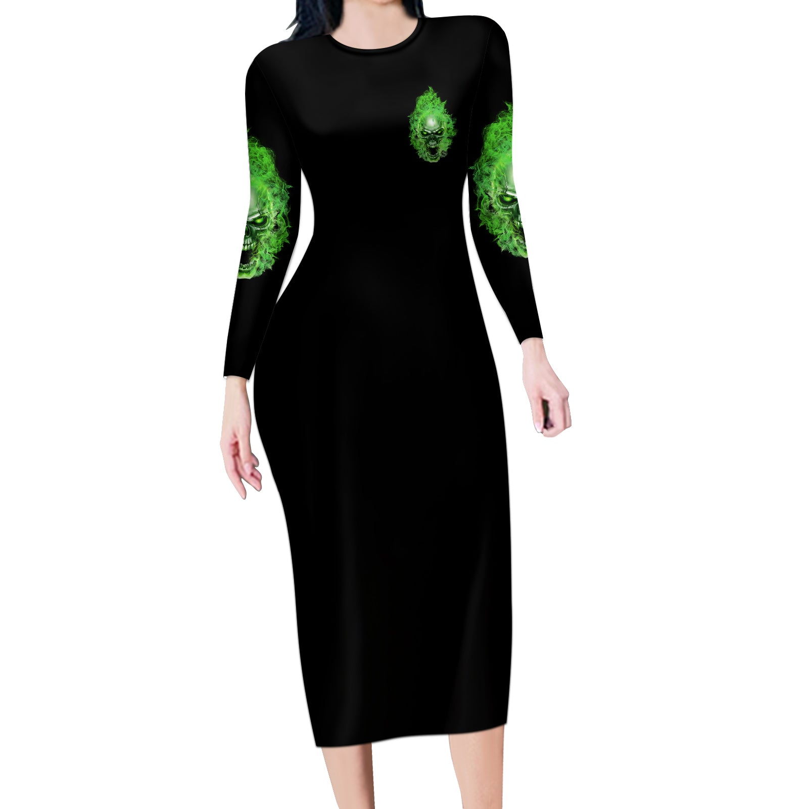 When I Was Born Skull Long Sleeve Bodycon Dress - Wonder Print Shop