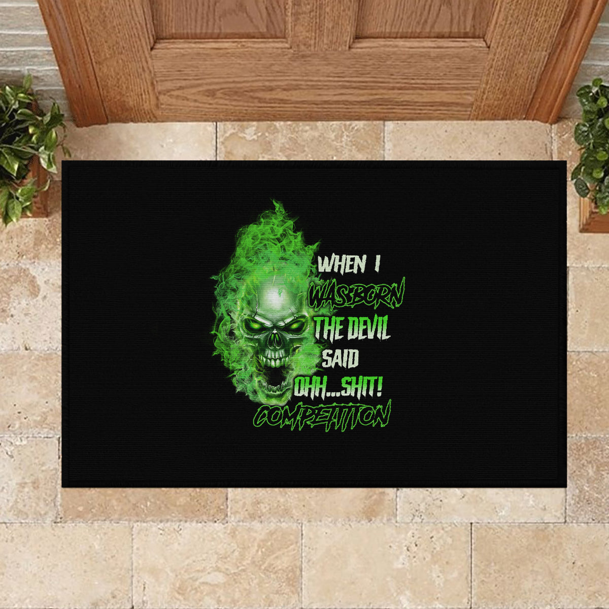 When I Was Born Skull Rubber Doormat - Wonder Print Shop