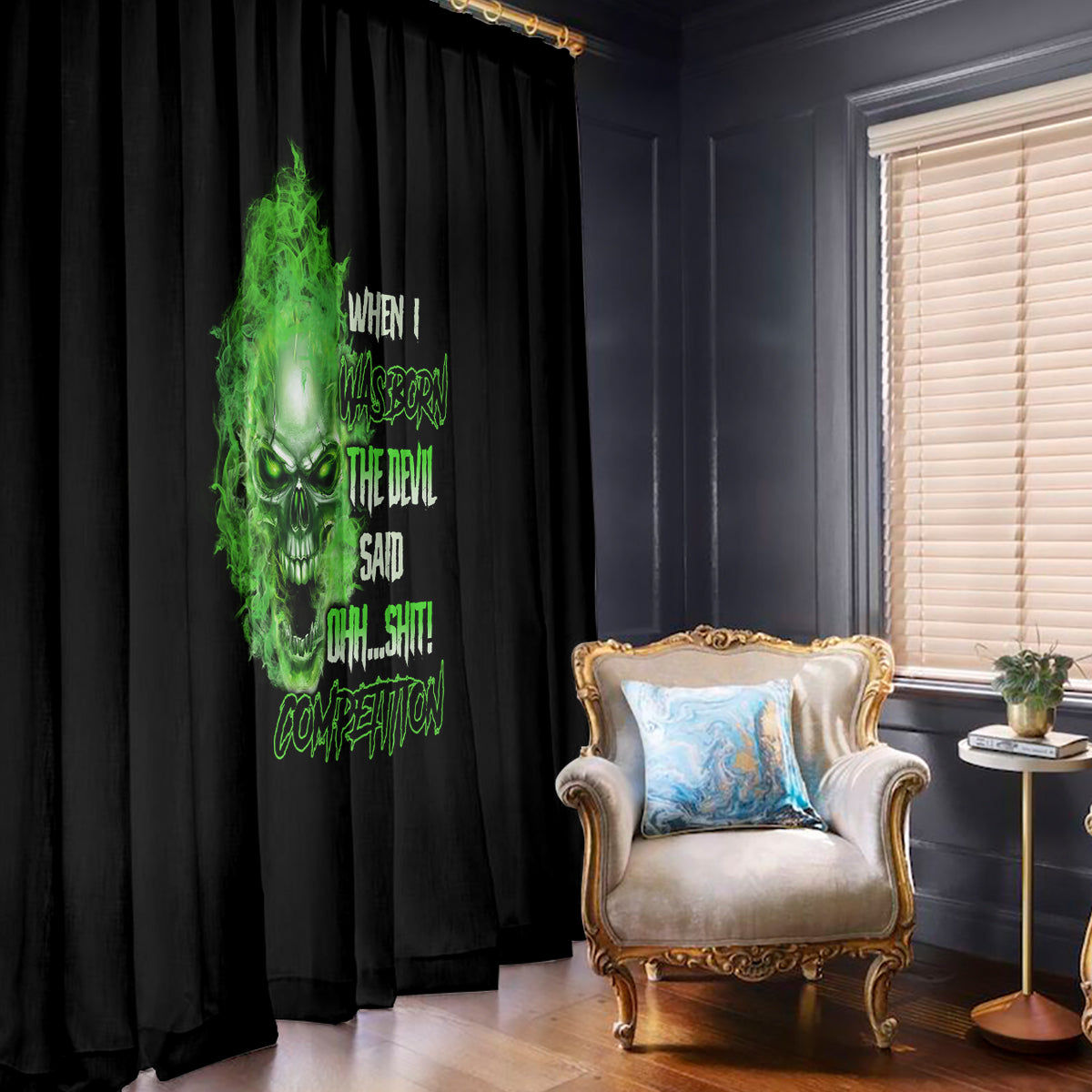 When I Was Born Skull Window Curtain - Wonder Print Shop