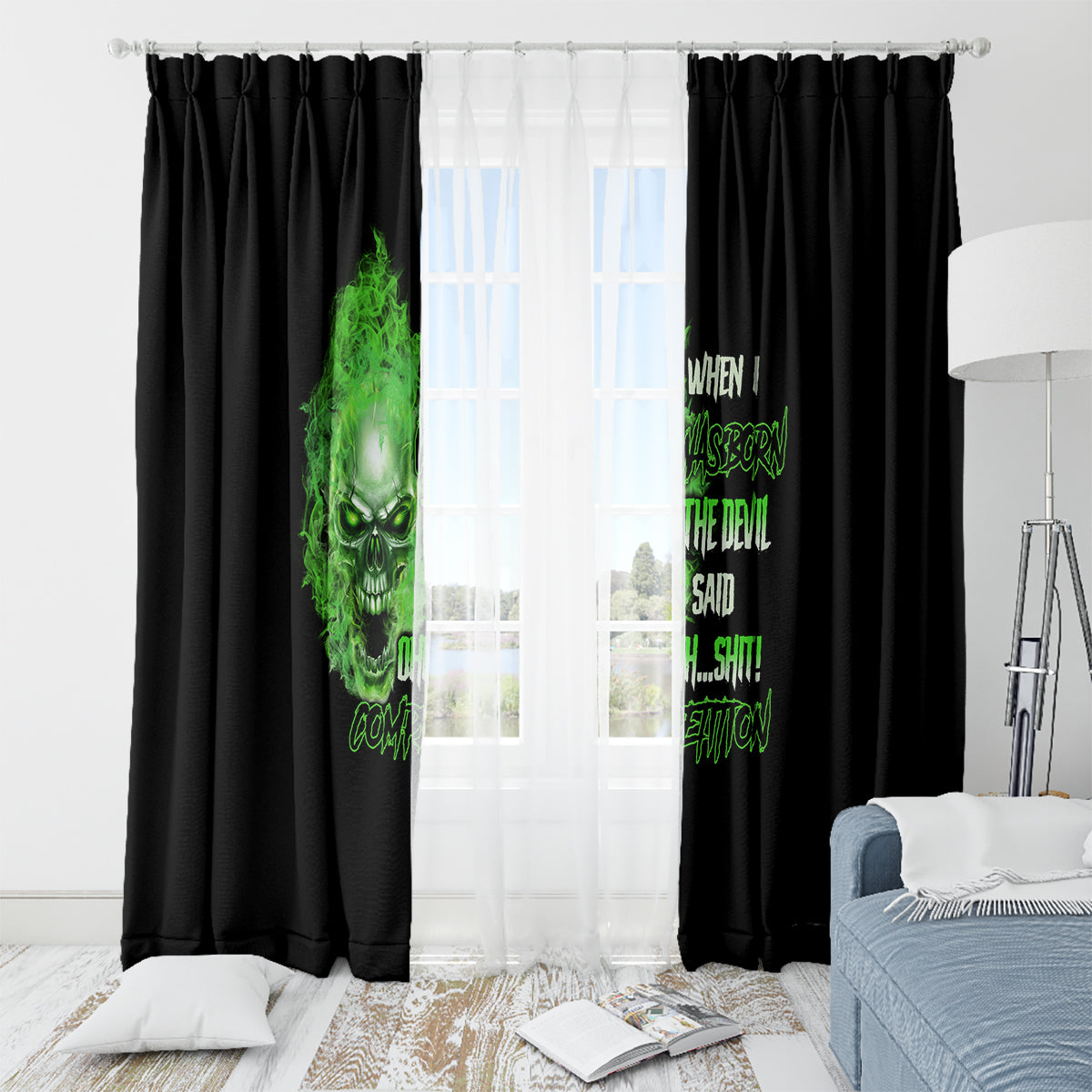 When I Was Born Skull Window Curtain - Wonder Print Shop