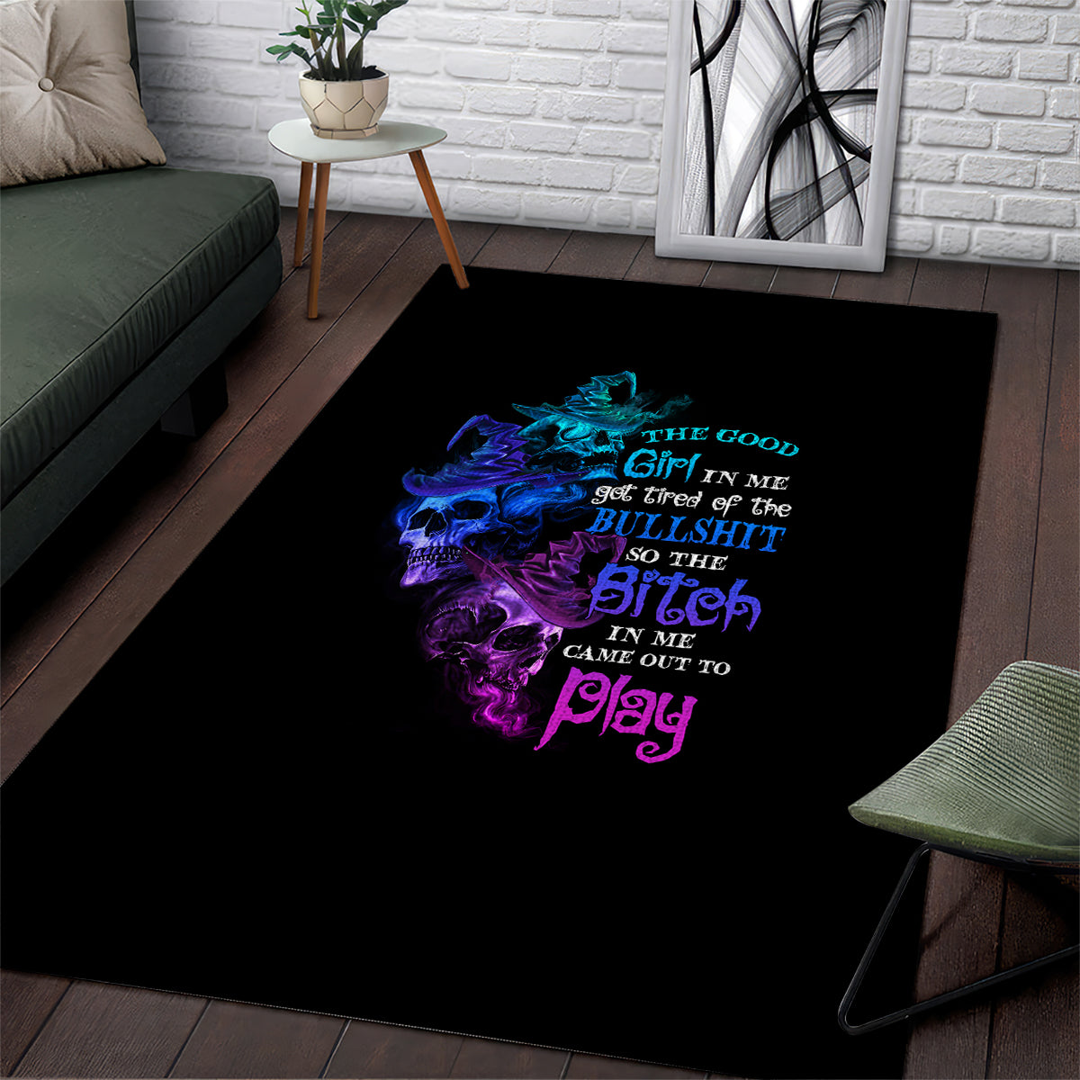 The Good Girl In Me Got Tired Skull Witch Halloween Area Rug - Wonder Print Shop