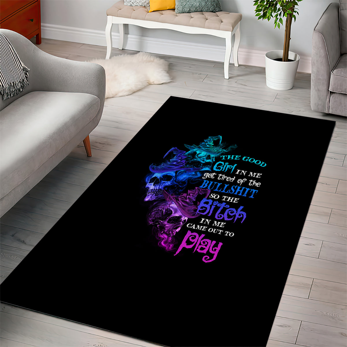The Good Girl In Me Got Tired Skull Witch Halloween Area Rug - Wonder Print Shop