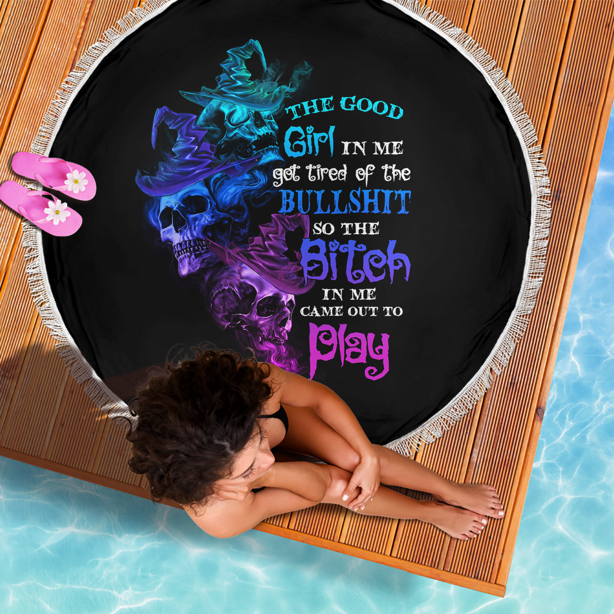 The Good Girl In Me Got Tired Skull Witch Halloween Beach Blanket - Wonder Print Shop
