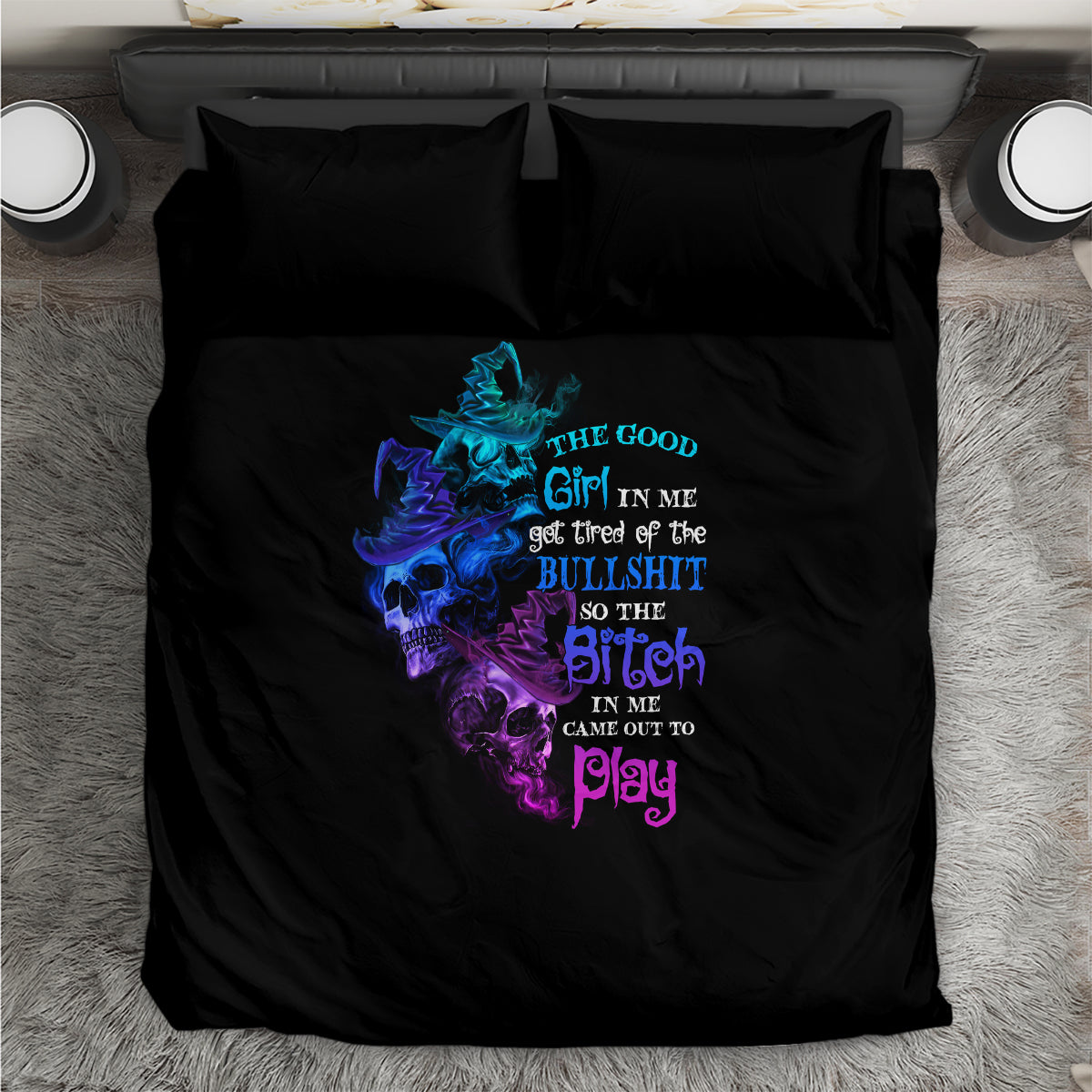 The Good Girl In Me Got Tired Skull Witch Halloween Bedding Set - Wonder Print Shop