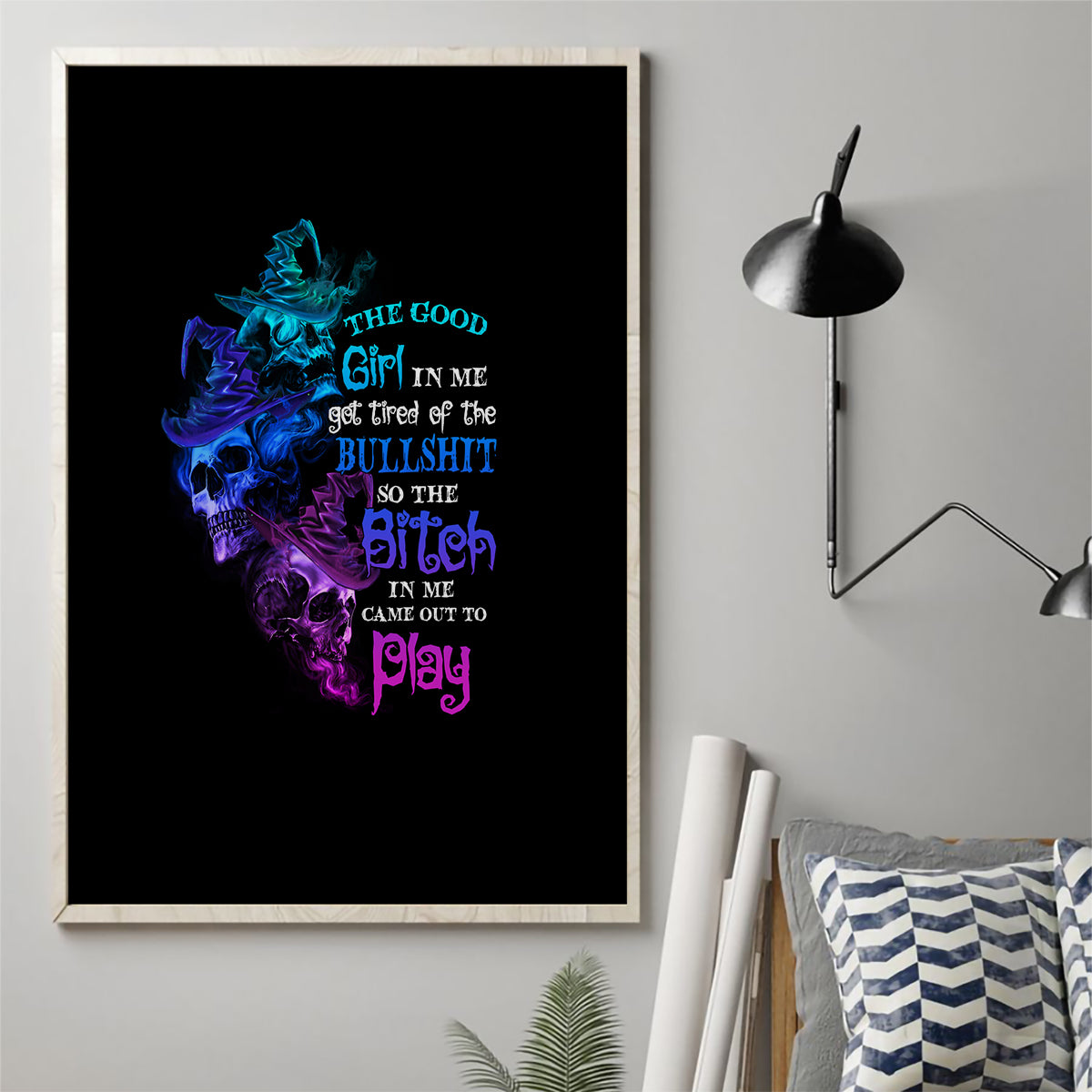 The Good Girl In Me Got Tired Skull Witch Halloween Canvas Wall Art - Wonder Print Shop