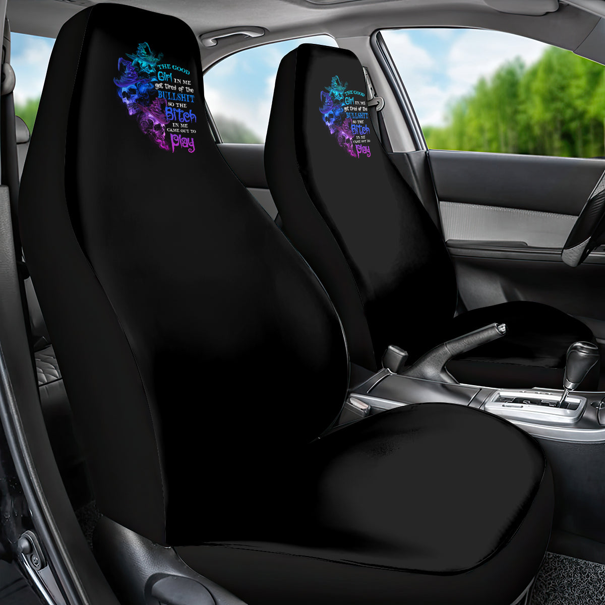 The Good Girl In Me Got Tired Skull Witch Halloween Car Seat Cover - Wonder Print Shop