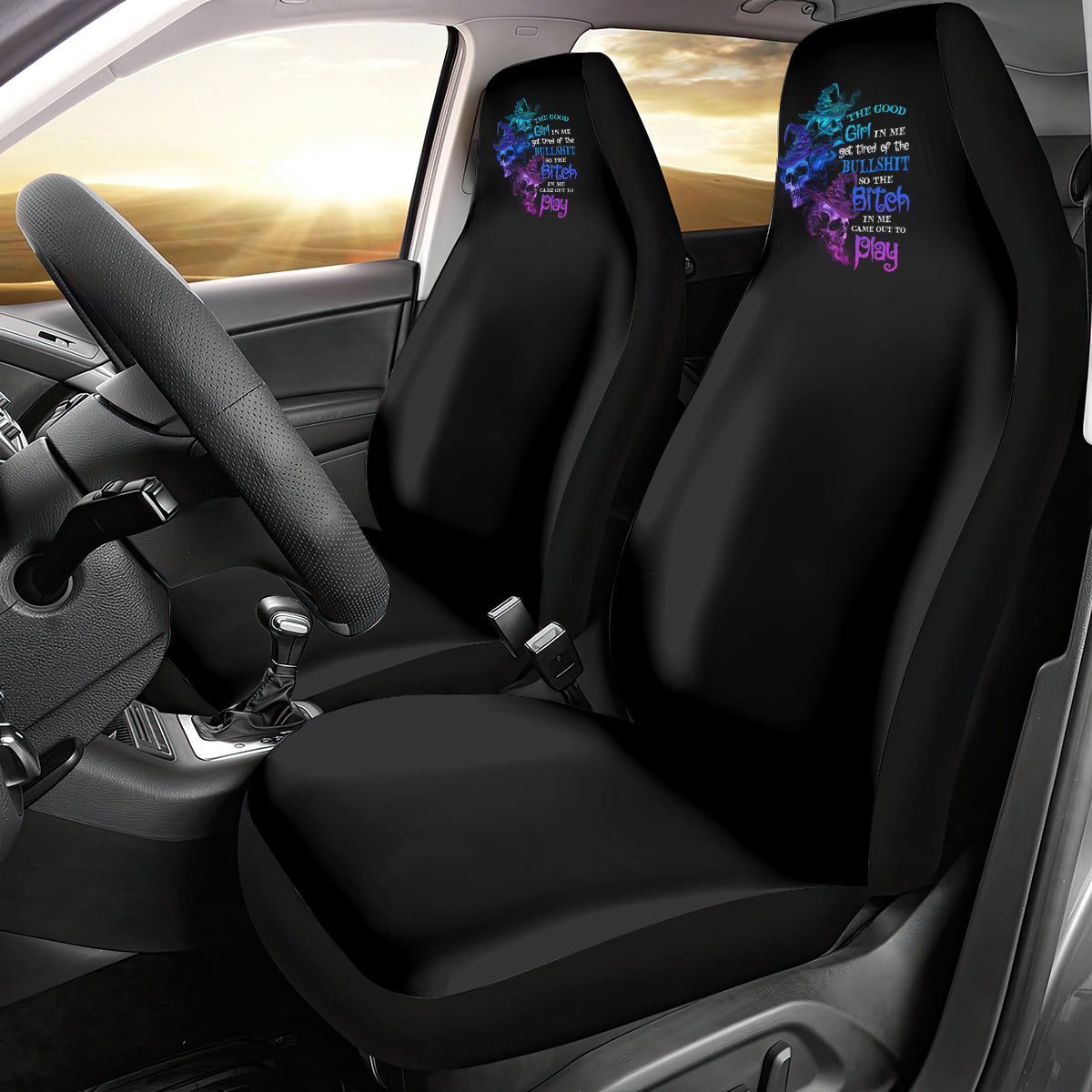 The Good Girl In Me Got Tired Skull Witch Halloween Car Seat Cover - Wonder Print Shop