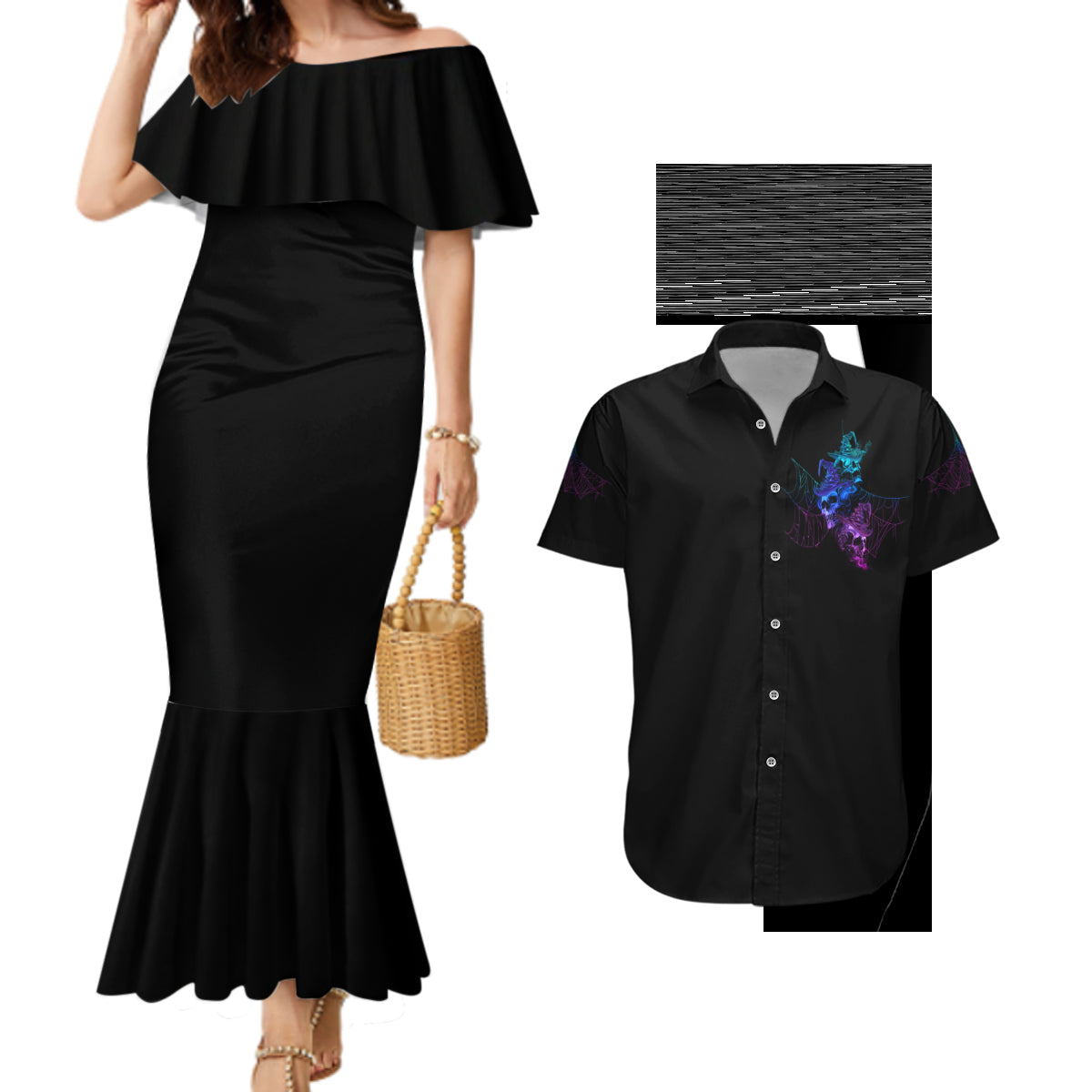The Good Girl In Me Got Tired Skull Witch Halloween Couples Matching Mermaid Dress and Hawaiian Shirt - Wonder Print Shop