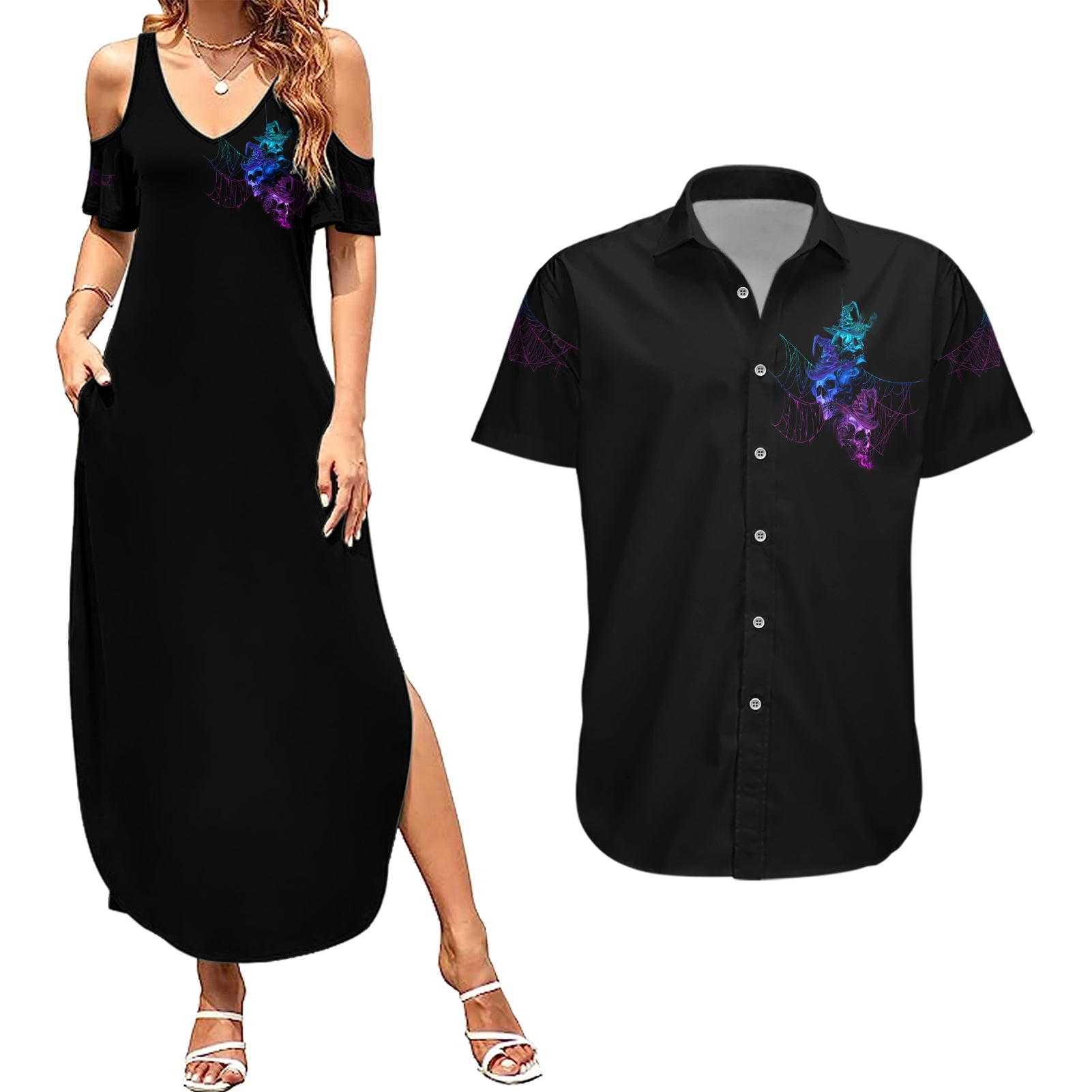 The Good Girl In Me Got Tired Skull Witch Halloween Couples Matching Summer Maxi Dress and Hawaiian Shirt - Wonder Print Shop