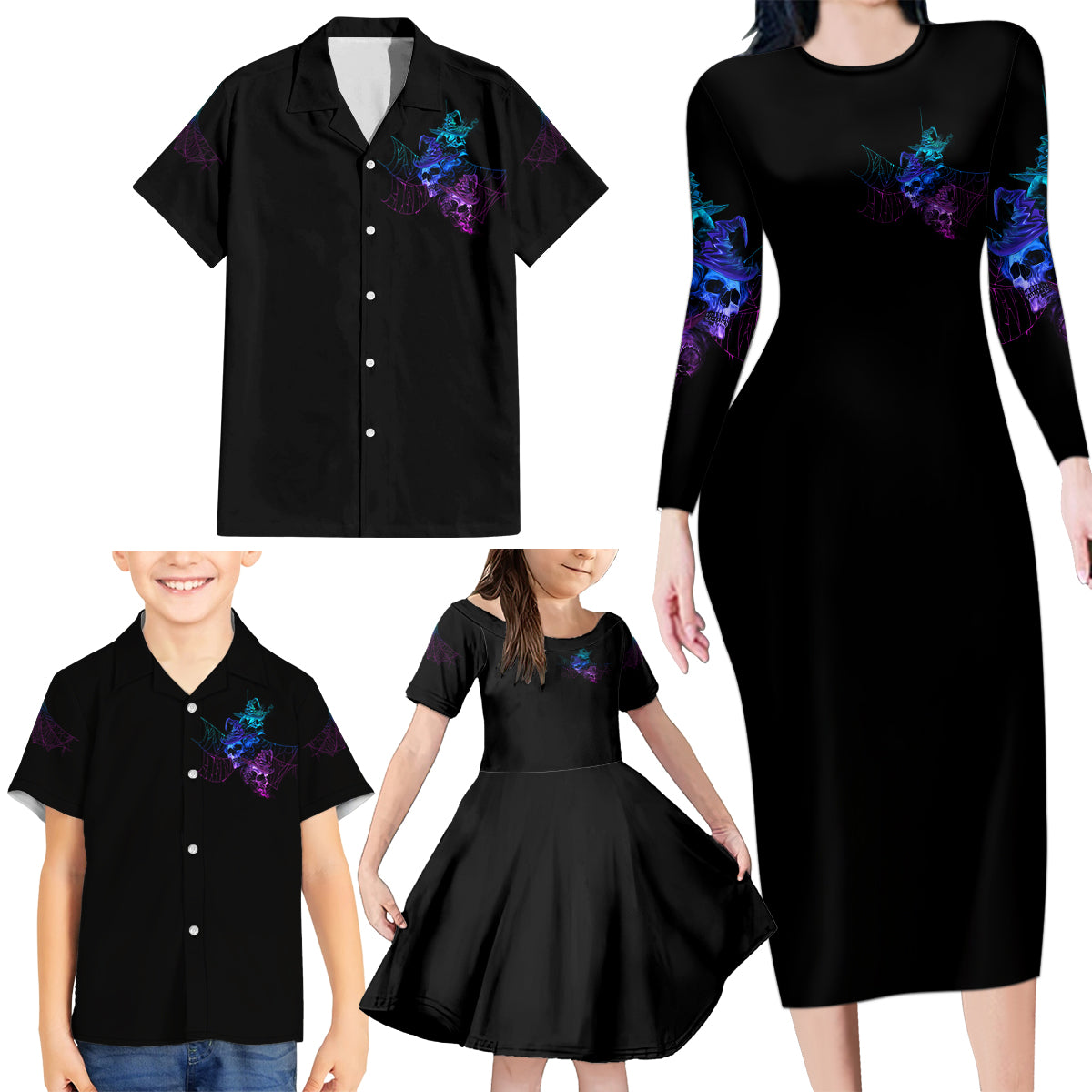 The Good Girl In Me Got Tired Skull Witch Halloween Family Matching Long Sleeve Bodycon Dress and Hawaiian Shirt - Wonder Print Shop