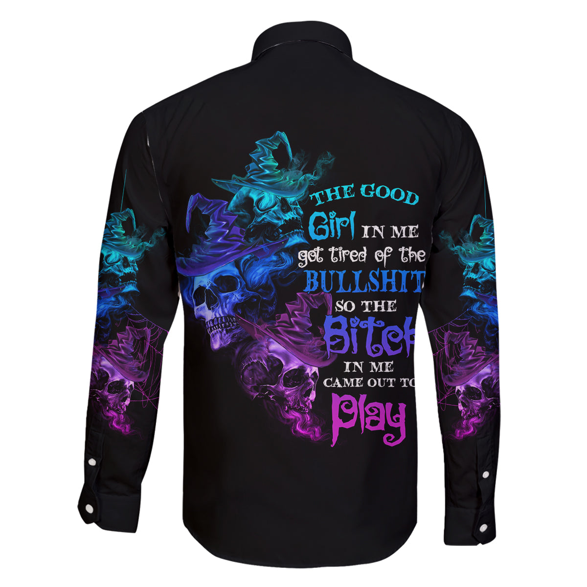 The Good Girl In Me Got Tired Skull Witch Halloween Family Matching Long Sleeve Bodycon Dress and Hawaiian Shirt - Wonder Print Shop