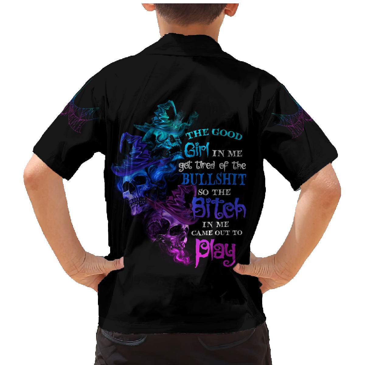 The Good Girl In Me Got Tired Skull Witch Halloween Family Matching Mermaid Dress and Hawaiian Shirt - Wonder Print Shop