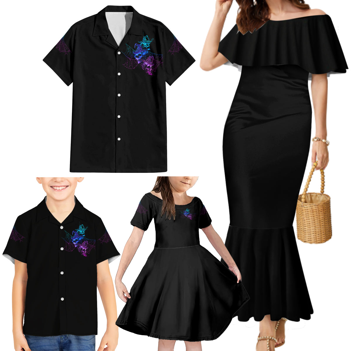 The Good Girl In Me Got Tired Skull Witch Halloween Family Matching Mermaid Dress and Hawaiian Shirt - Wonder Print Shop