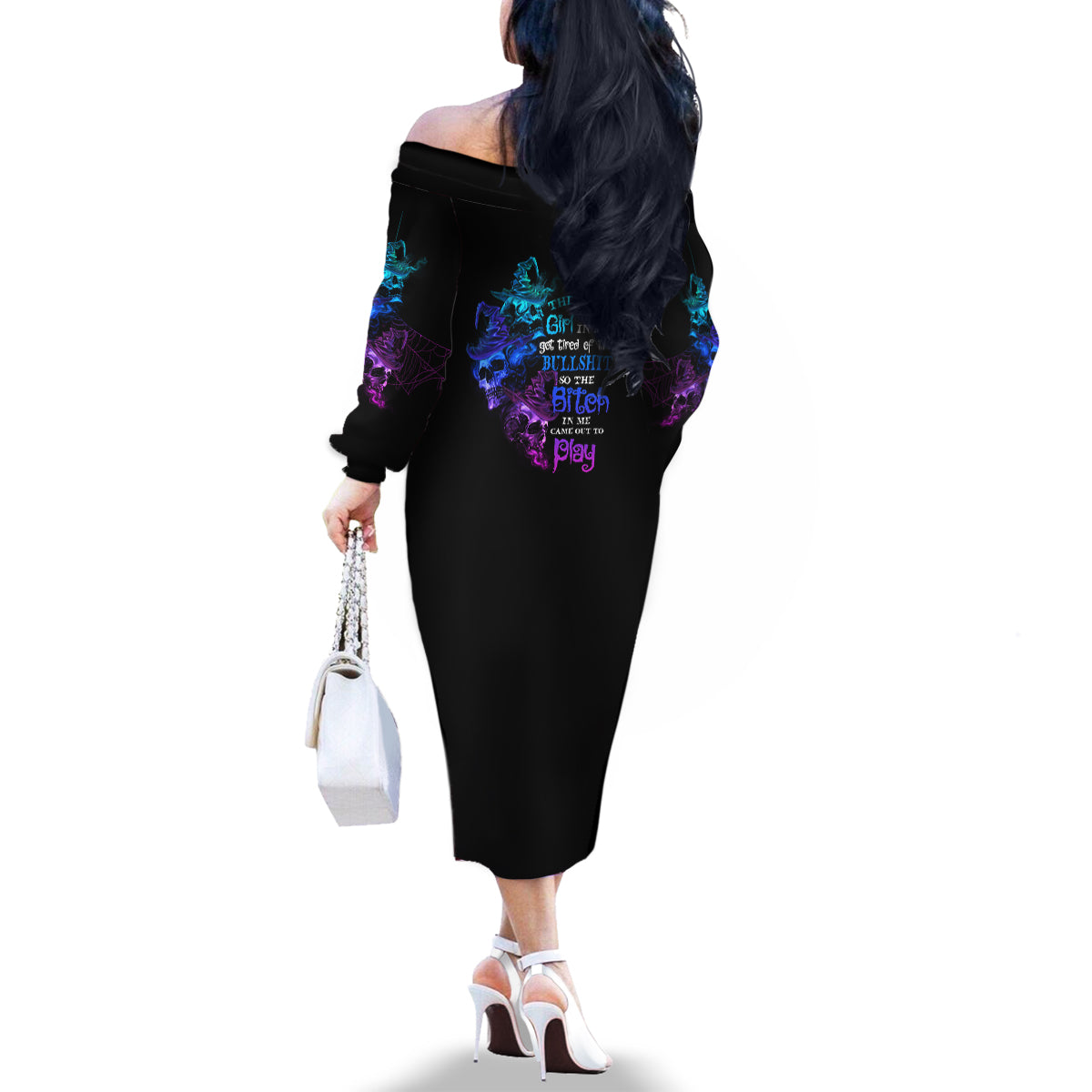 The Good Girl In Me Got Tired Skull Witch Halloween Family Matching Off Shoulder Long Sleeve Dress and Hawaiian Shirt - Wonder Print Shop