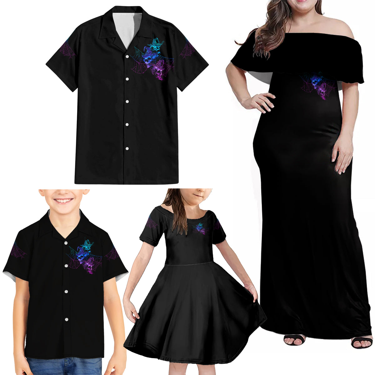 The Good Girl In Me Got Tired Skull Witch Halloween Family Matching Off Shoulder Maxi Dress and Hawaiian Shirt - Wonder Print Shop