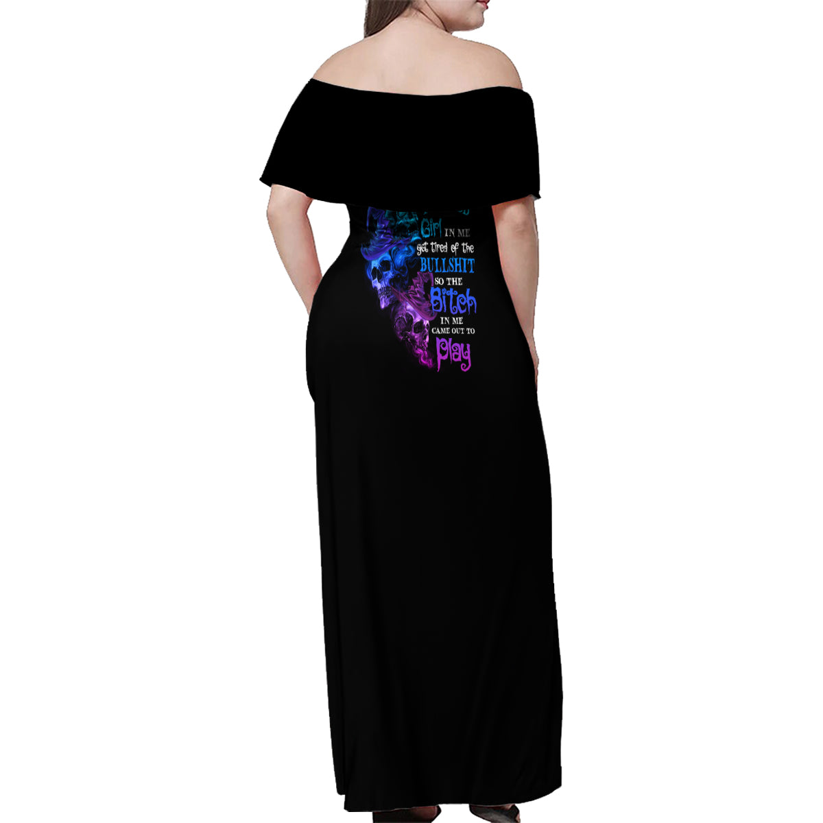The Good Girl In Me Got Tired Skull Witch Halloween Family Matching Off Shoulder Maxi Dress and Hawaiian Shirt - Wonder Print Shop